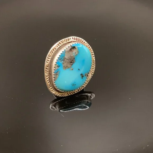 Navajo Native American Indian Made Kingsman Turquoise Sterling Silver Ring 6.5